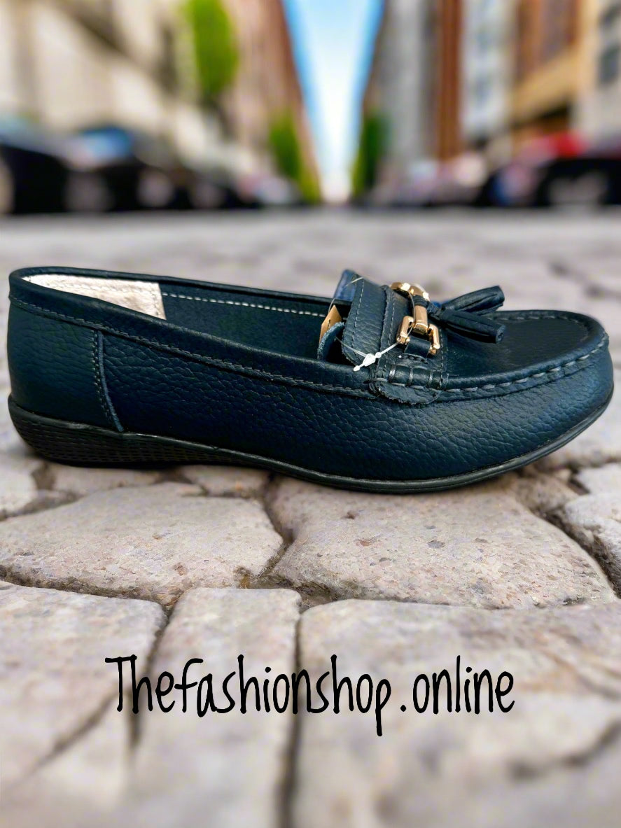 Jo & Joe Nautical wide fit dark navy leather loafer sizes 4-8