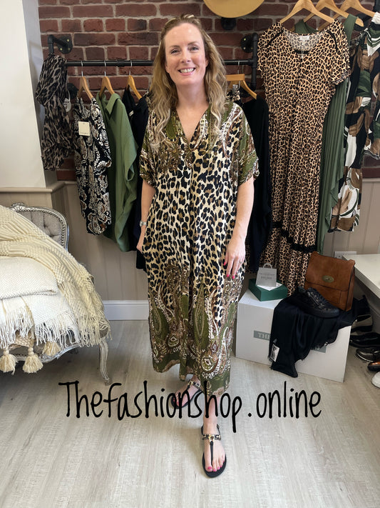 Khaki animal print v neck tunic 12-18