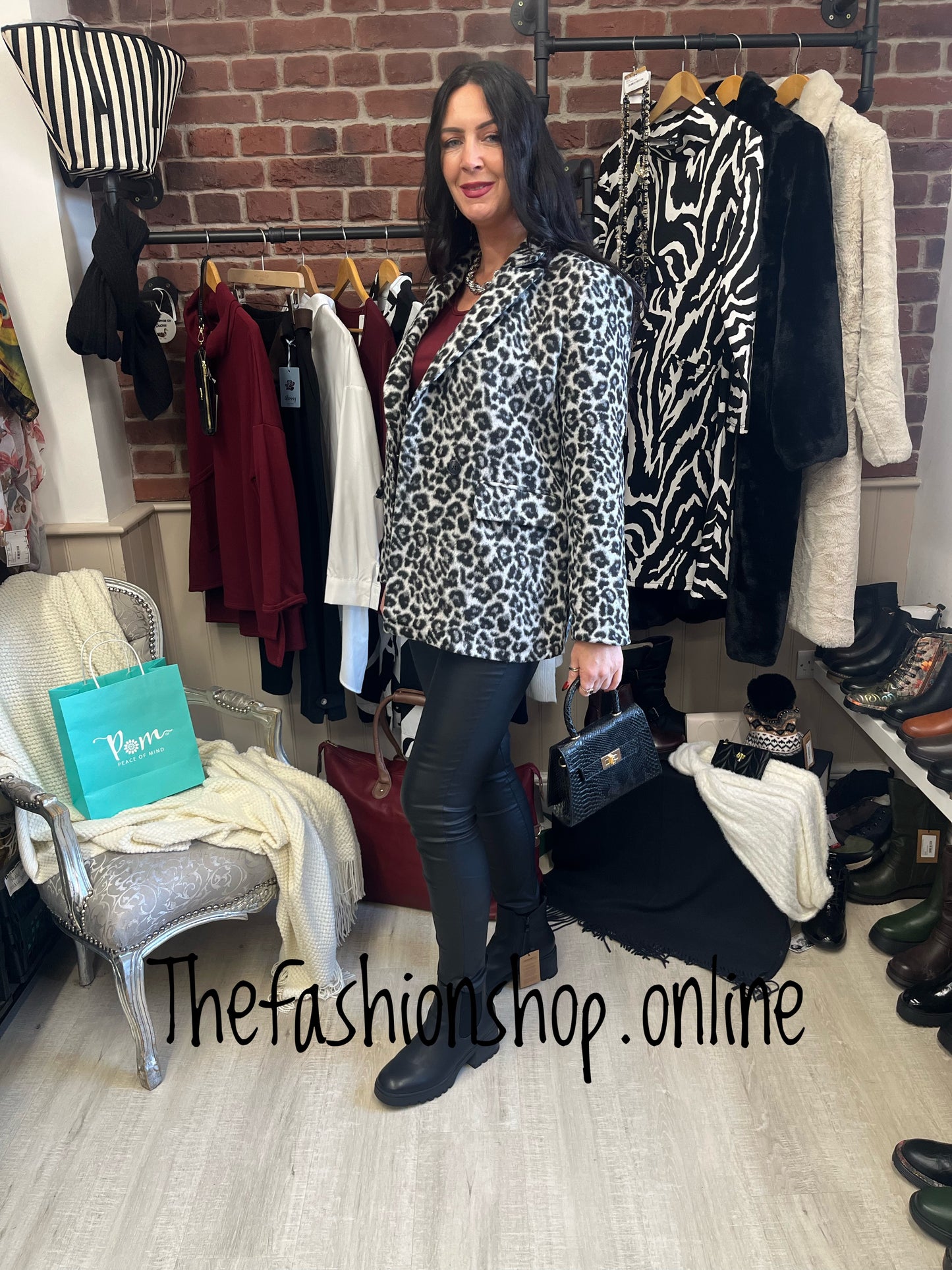 Brushed grey animal print coat 8-14