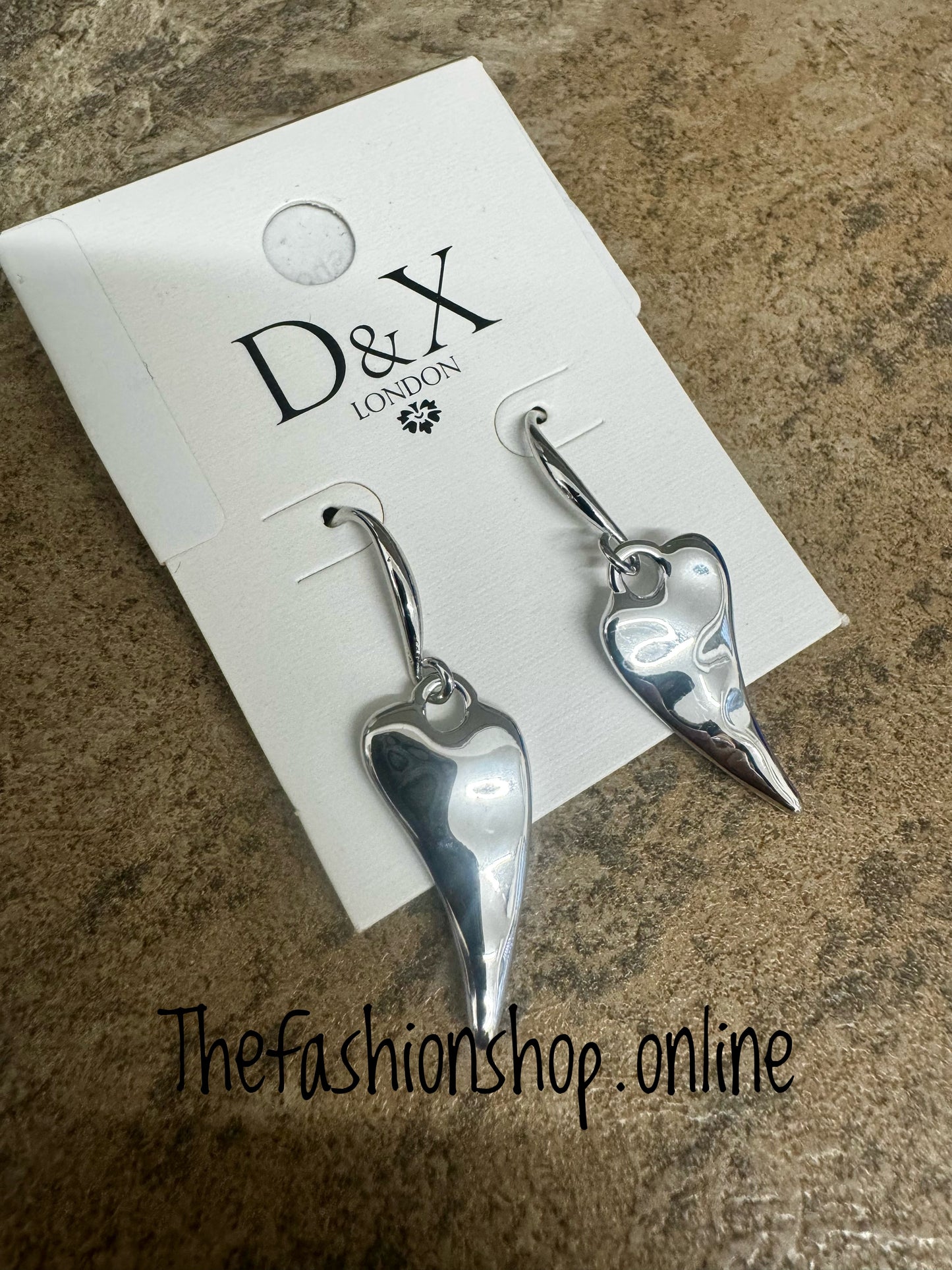 D&X silver plated shaped heart drop earrings