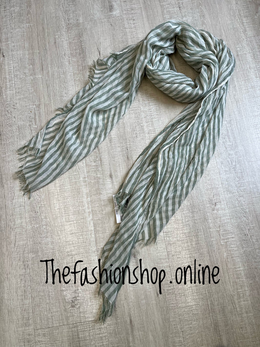Khaki and cream pinstripe scarf