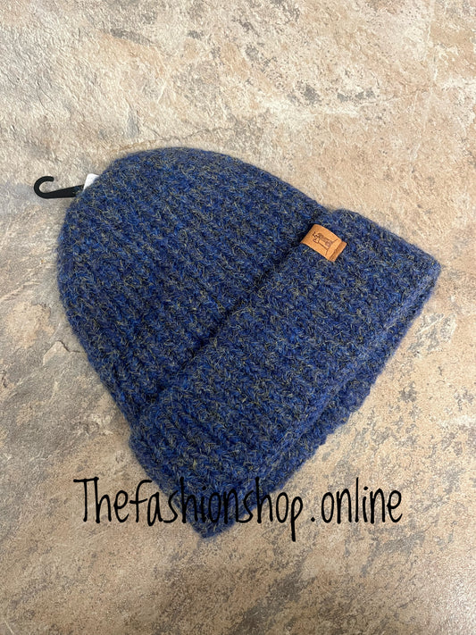 Huddy's navy flecked beanie hat