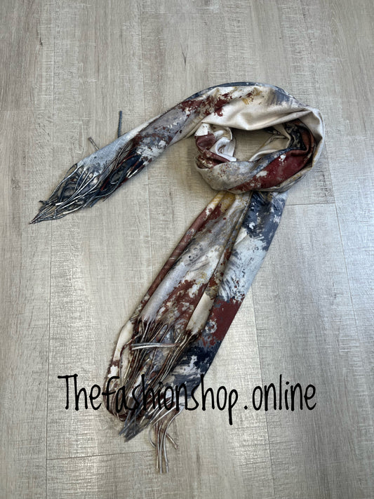 Red Cuckoo grey and rust abstract scarf