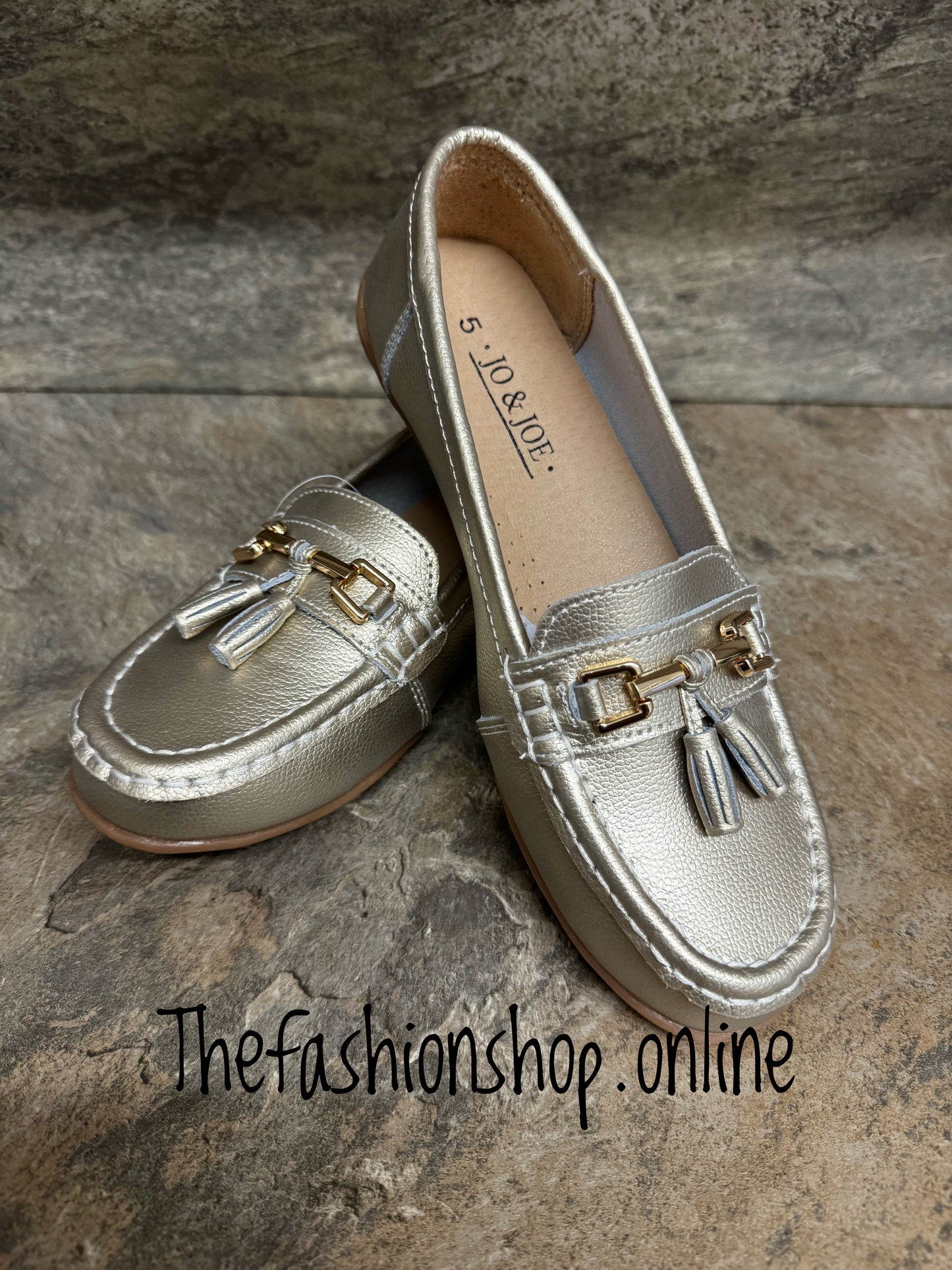 Jo & Joe Nautical leather gold loafer 4-8