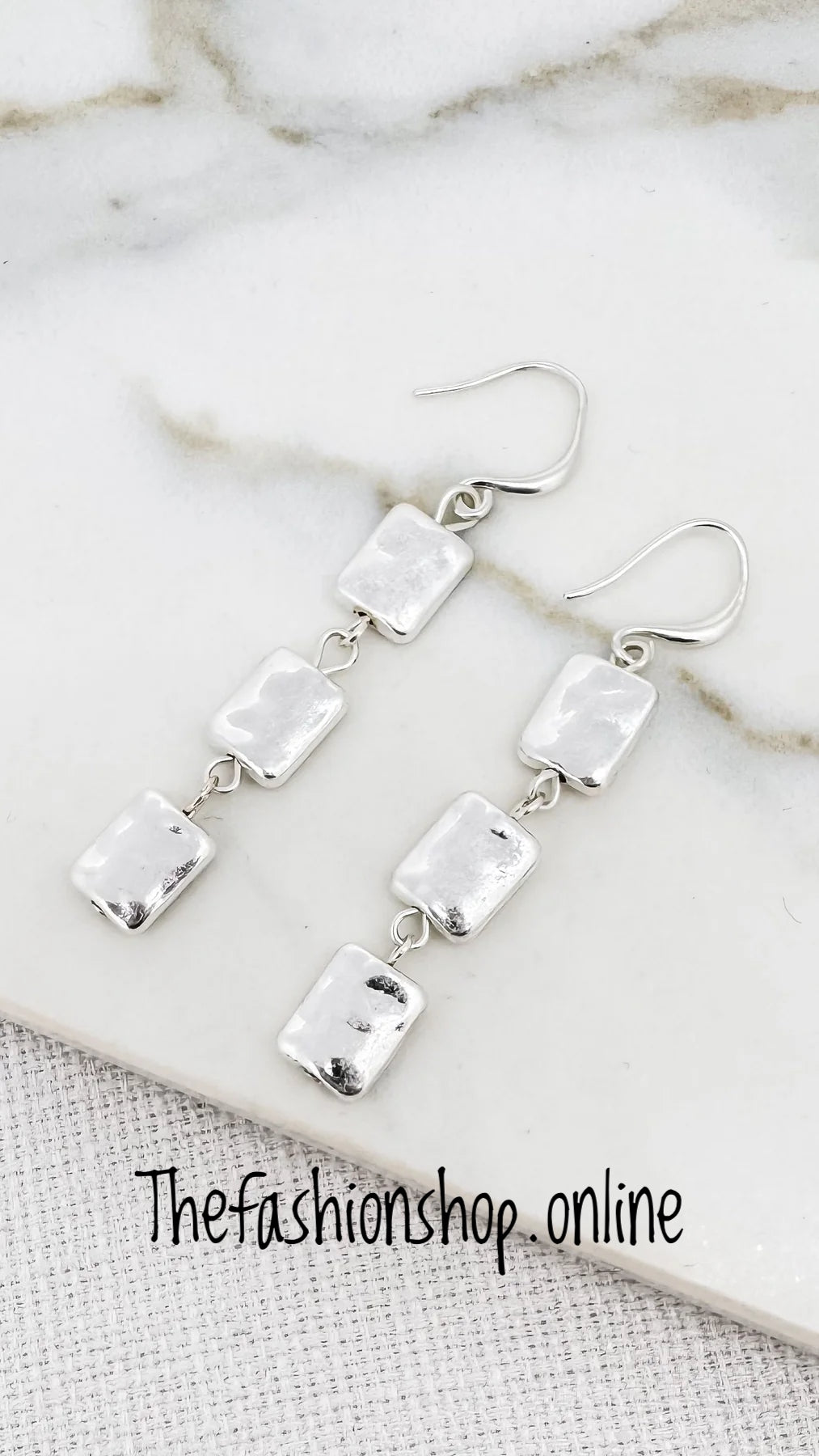 Envy silver hammered square drop earrings