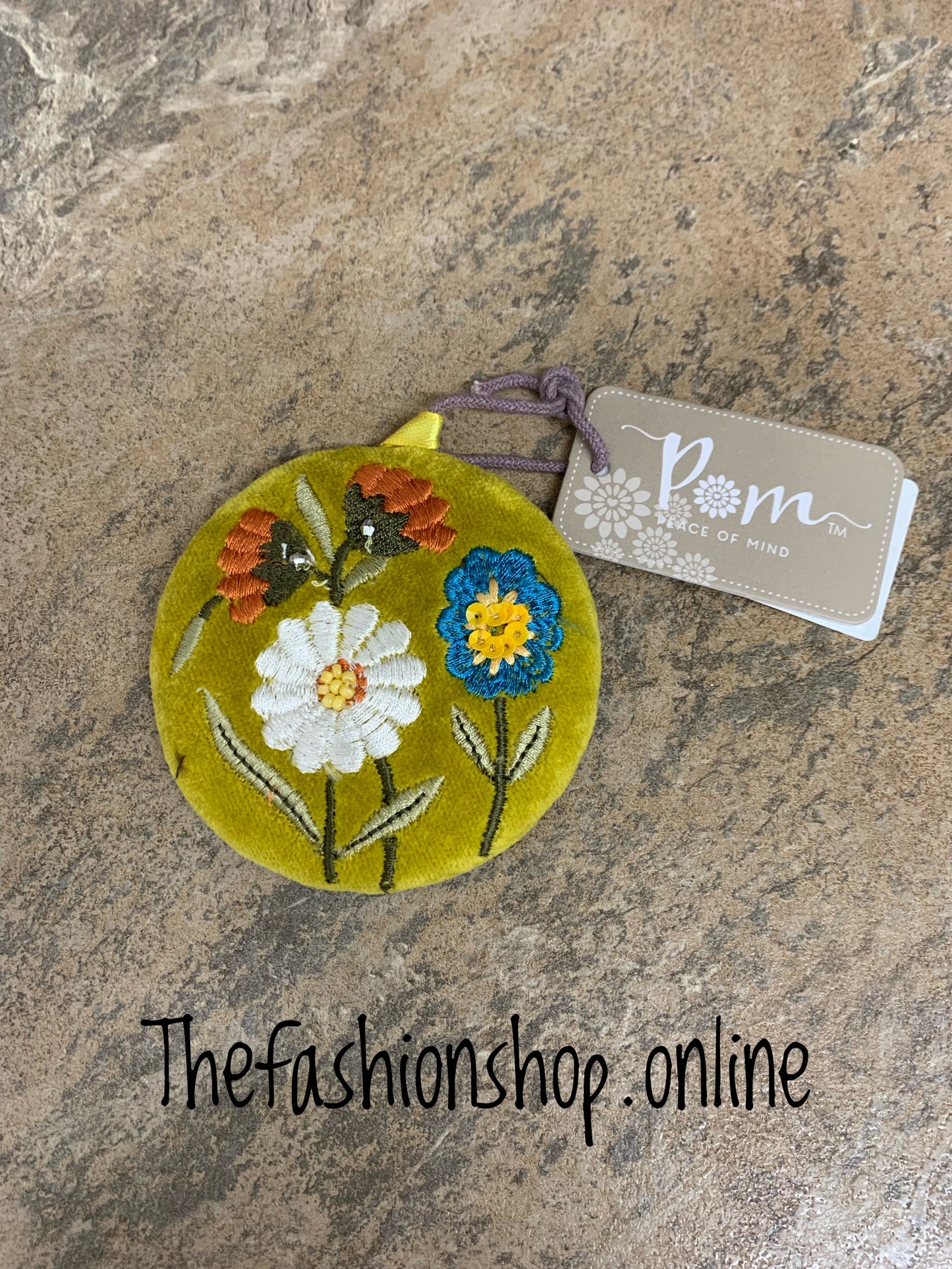 Pom mustard velvet floral compact mirror