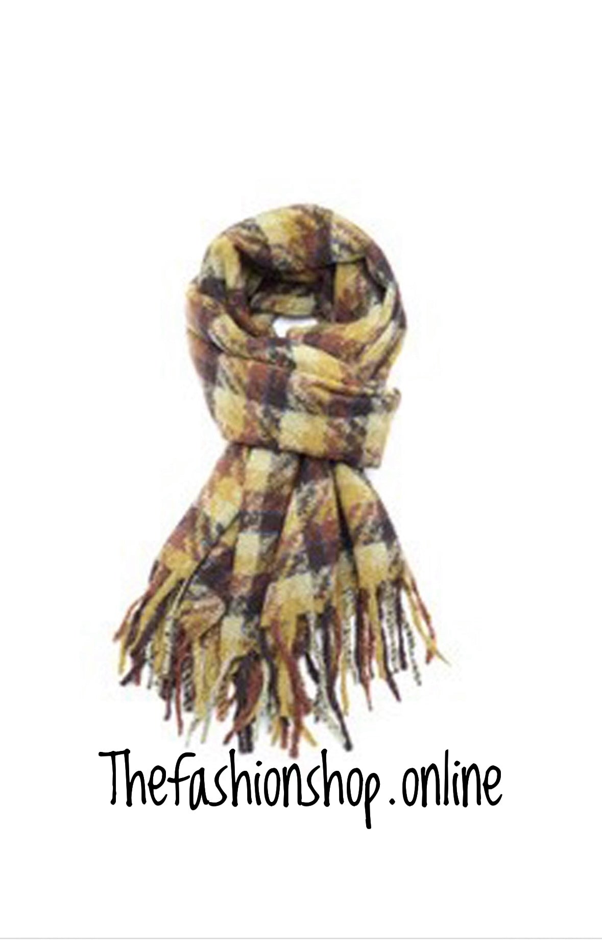 Lua khaki and brown checked tassle scarf