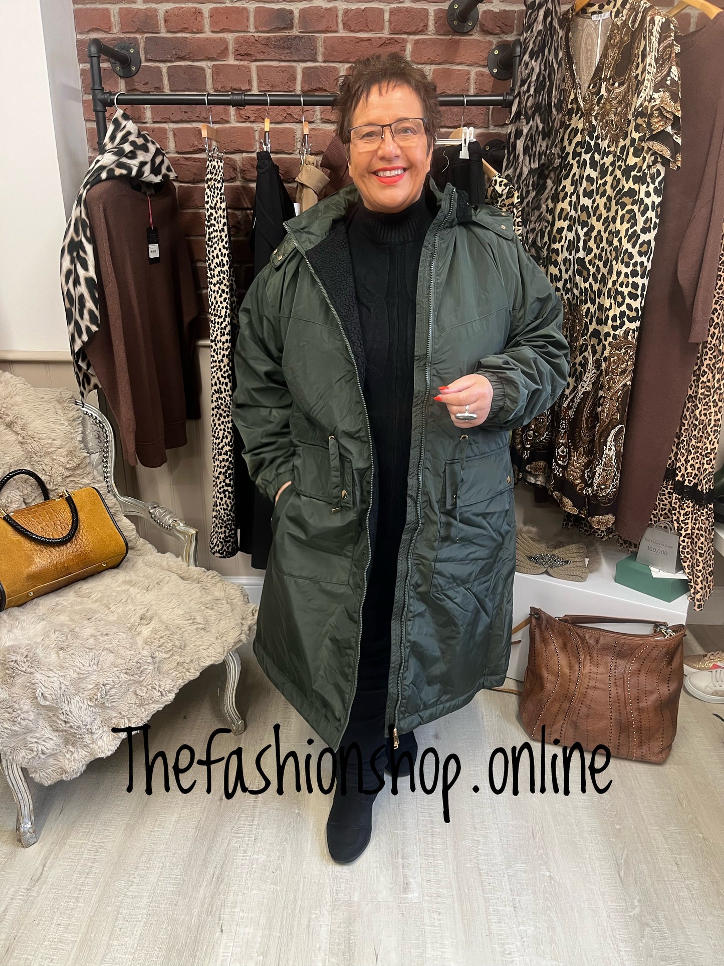 Khaki Sherpa lined parker coat sizes 10-20