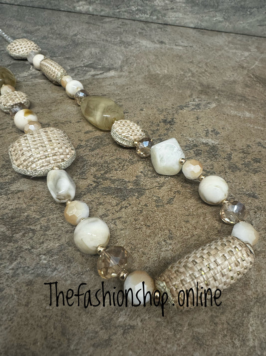 Stone Beige and Fabric necklace
