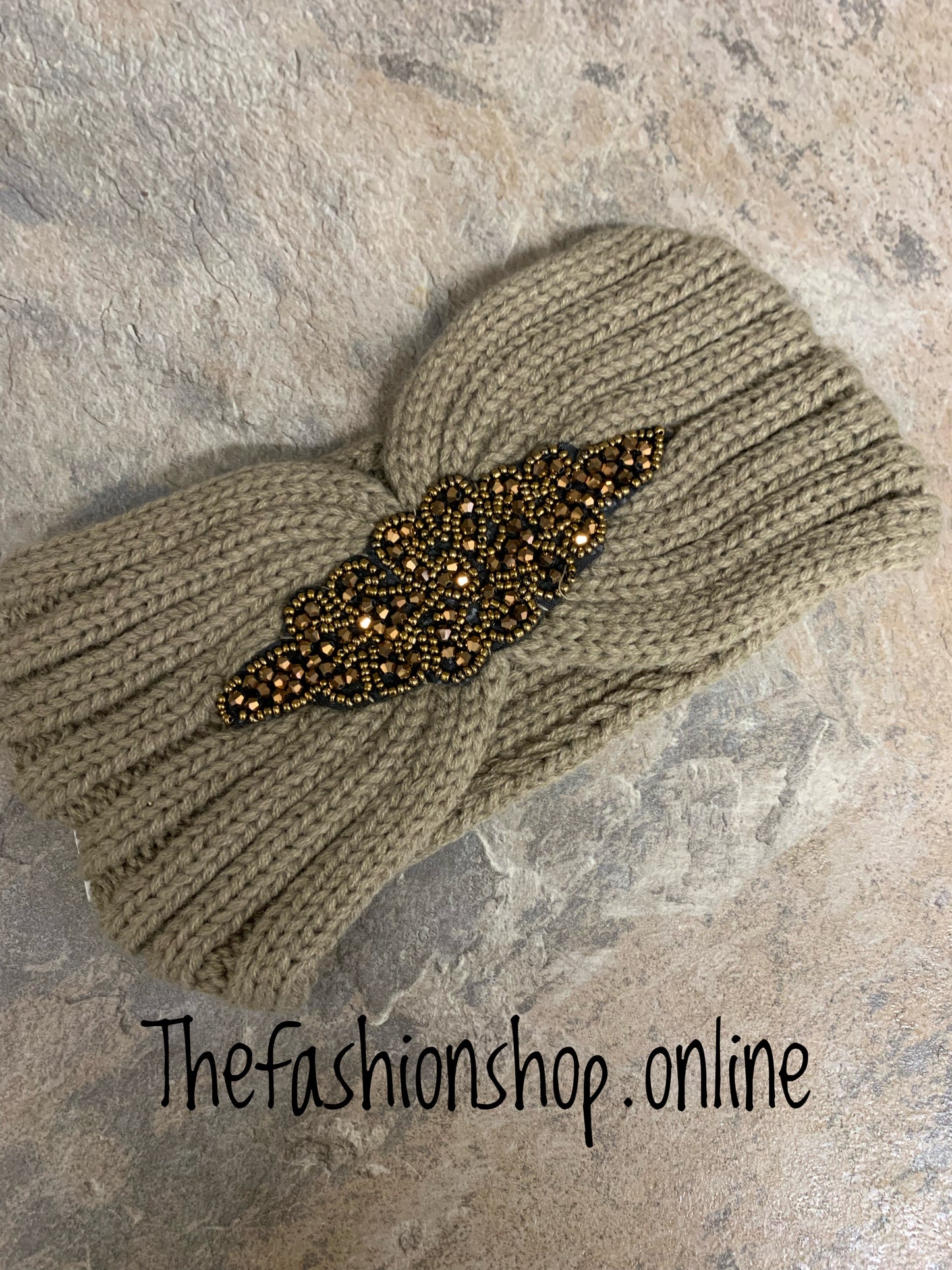 Mocha gold sequin knitted headband