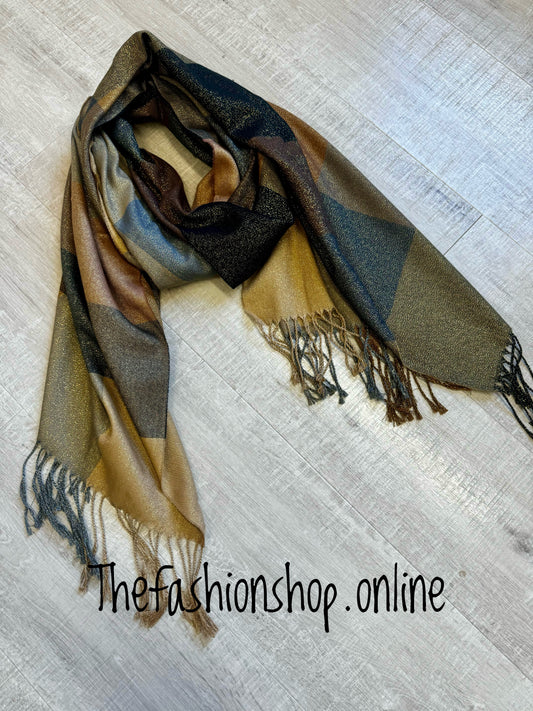 Camel, brown and grey sparkle scarf