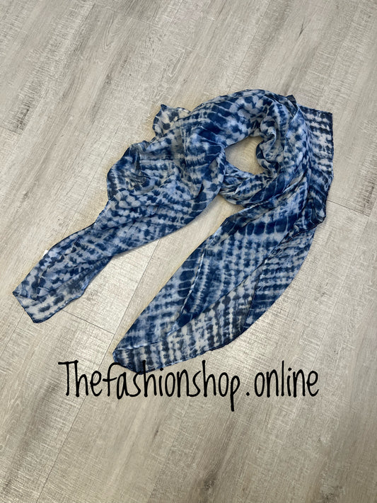 Navy and white tie dye scarf