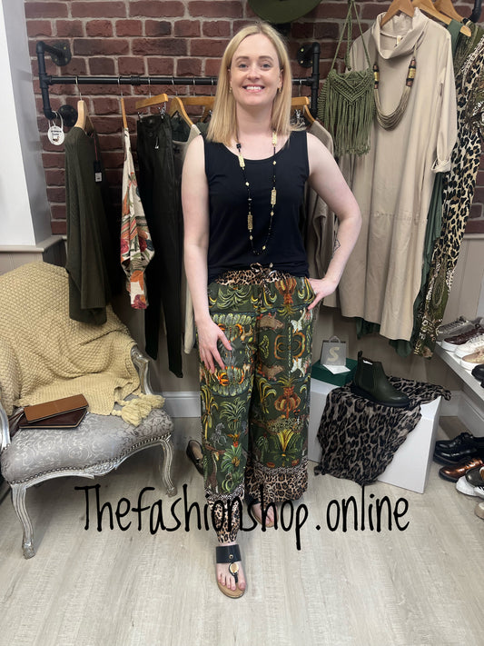 Khaki safari wide leg trousers 8-14