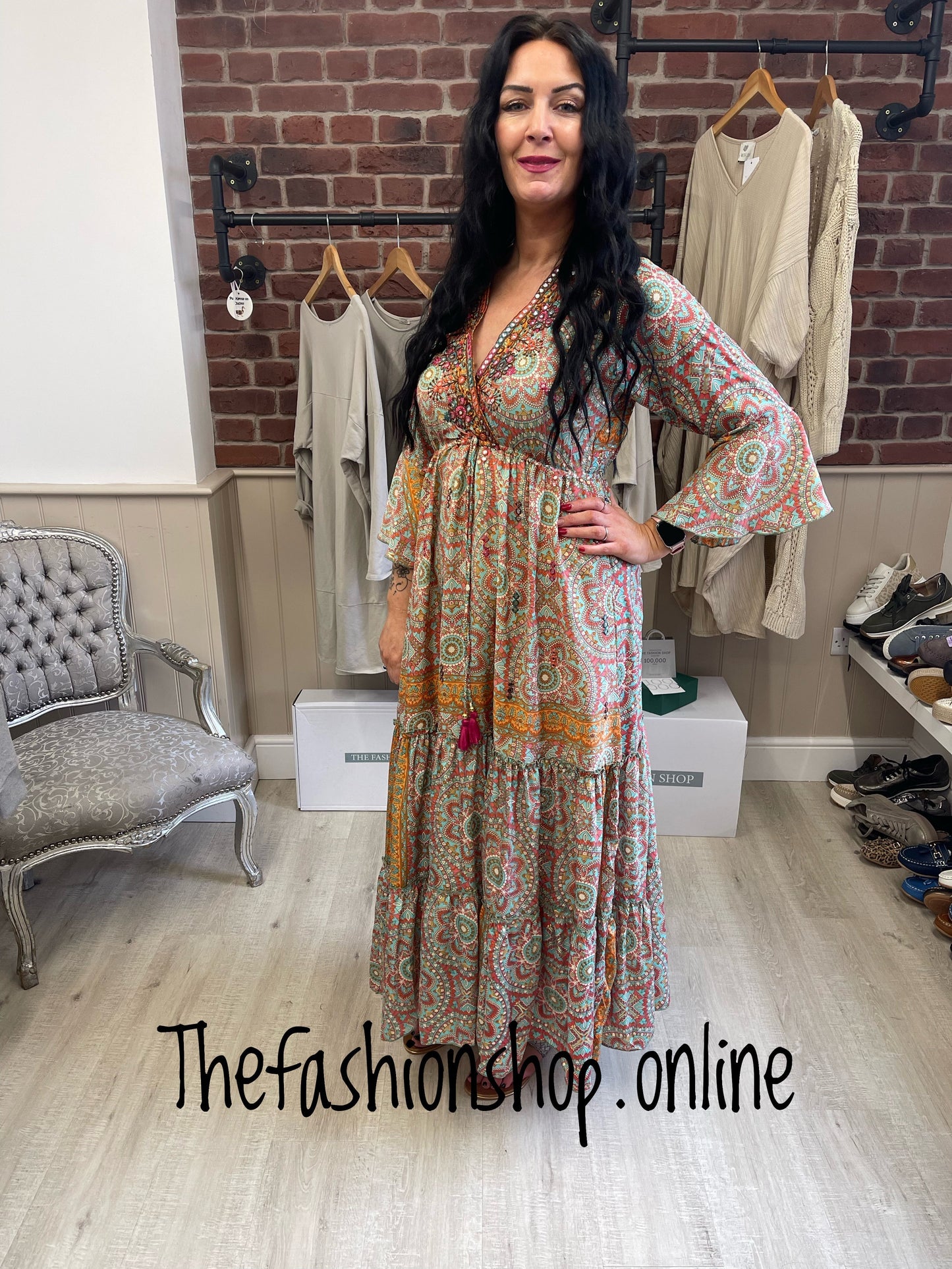 Silk mix paisley boho dress in 4 colours 8-16