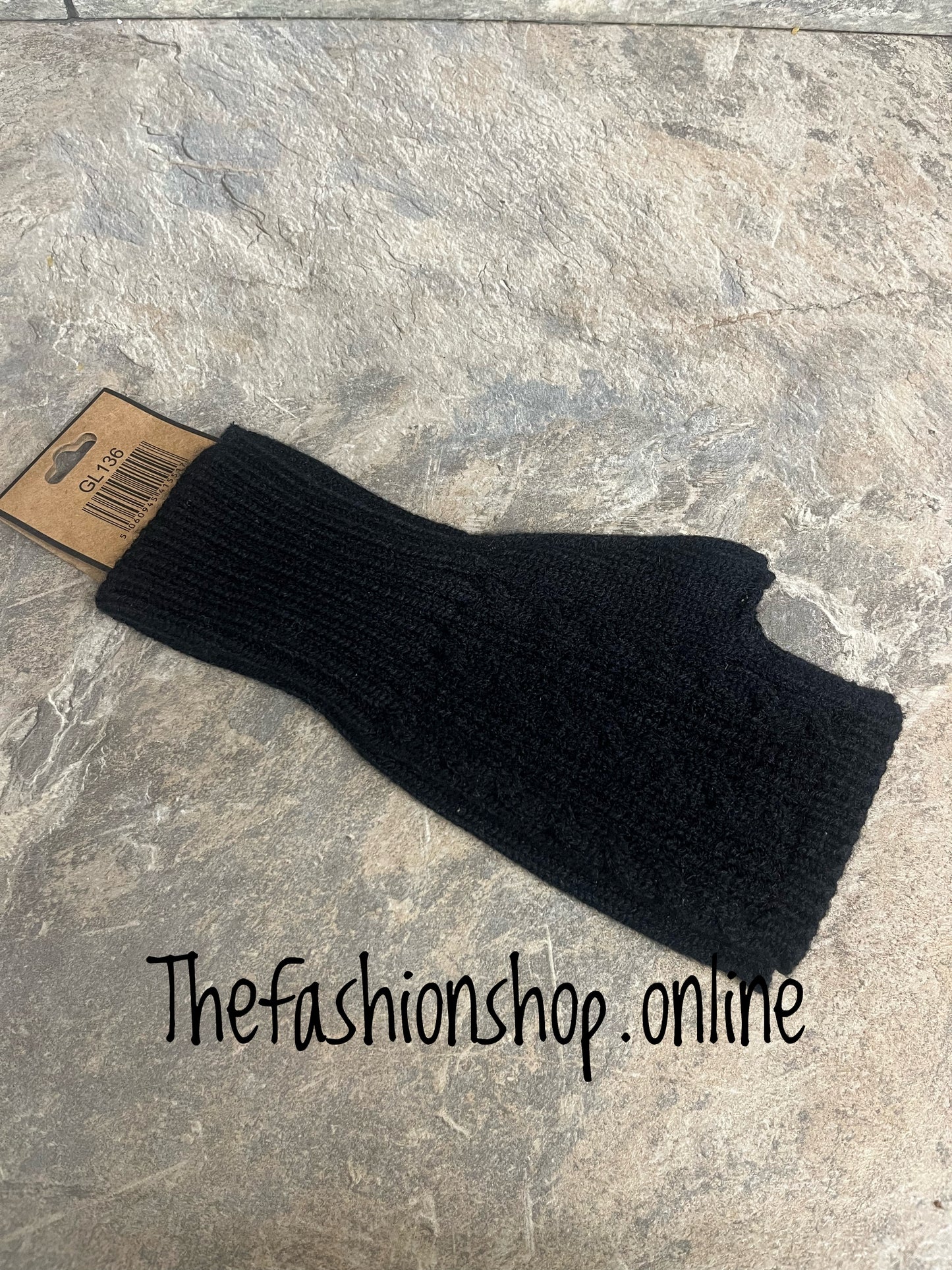 Black fine cable knit fingerless gloves