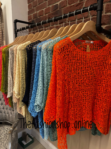 Orange popcorn open knit top 10-20