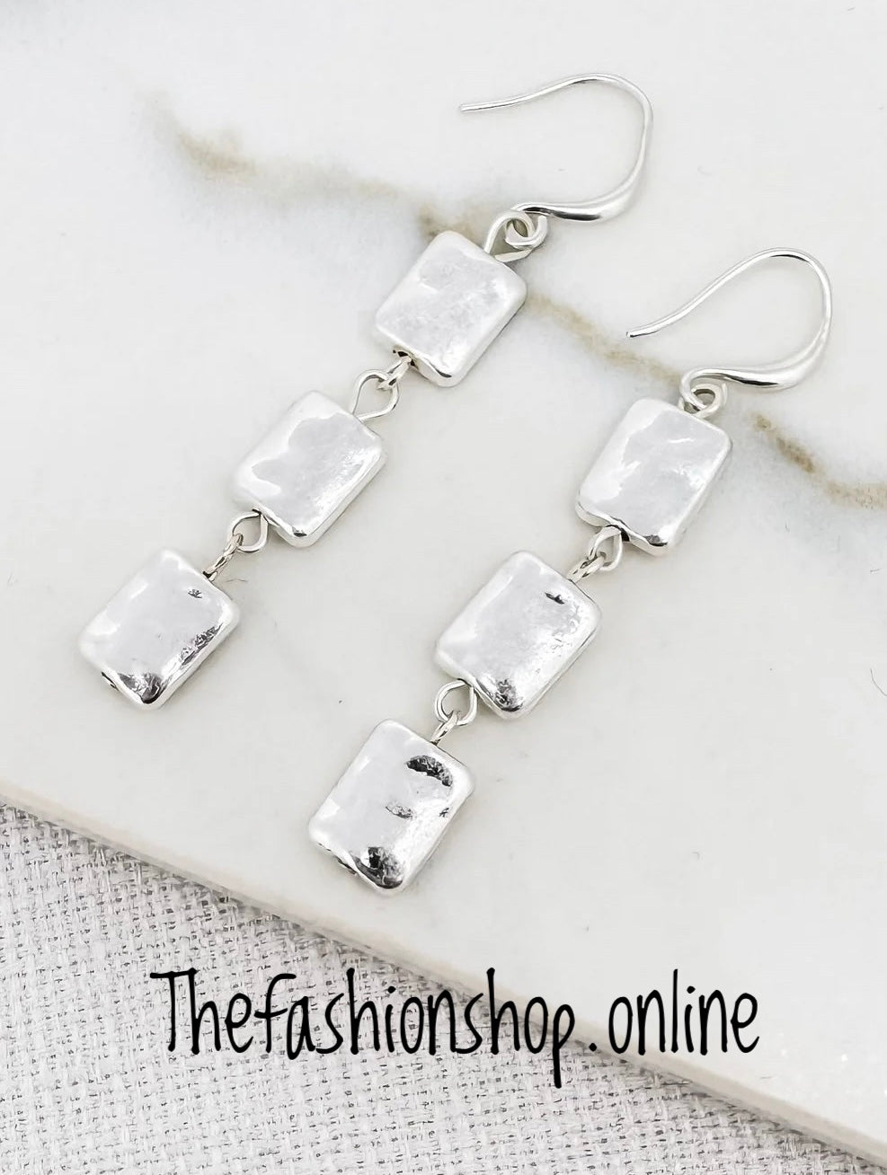 Envy silver hammered square drop earrings