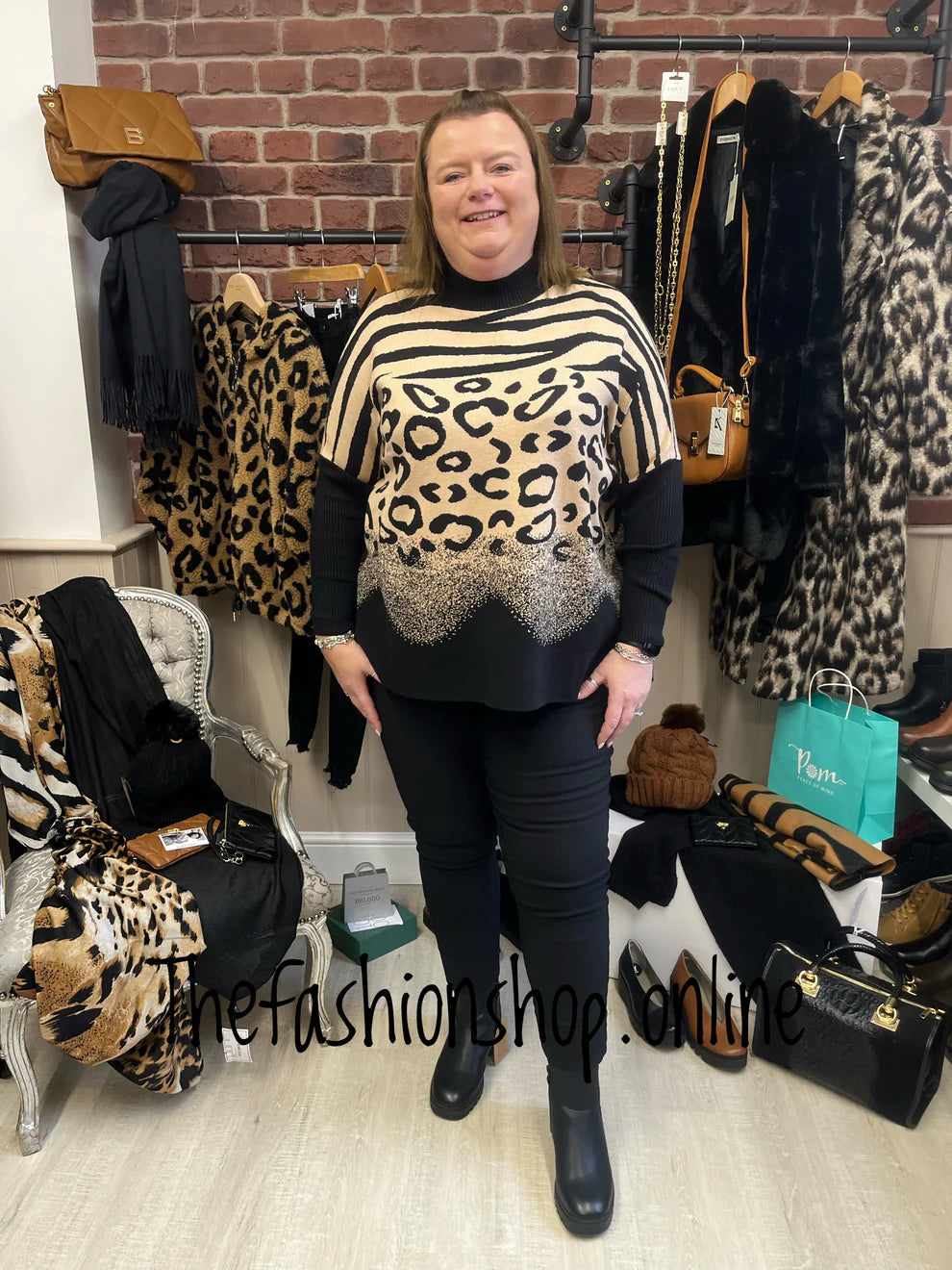 Safari Knitted jumper in black and camel  12-22