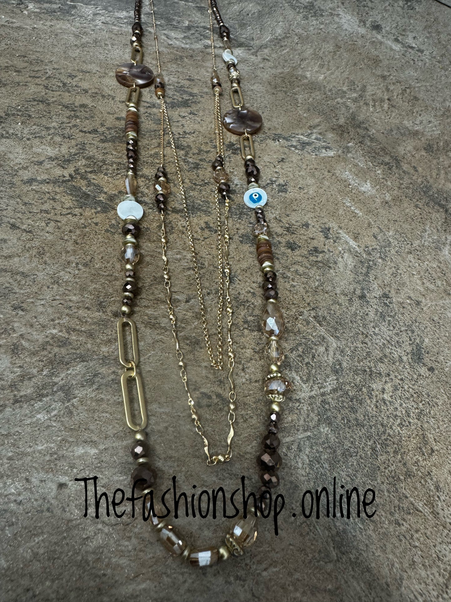 Brown Crystal Layered Necklace