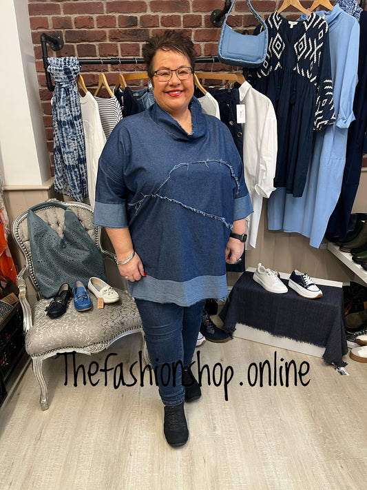 Davina denim cowl neck top 14-22