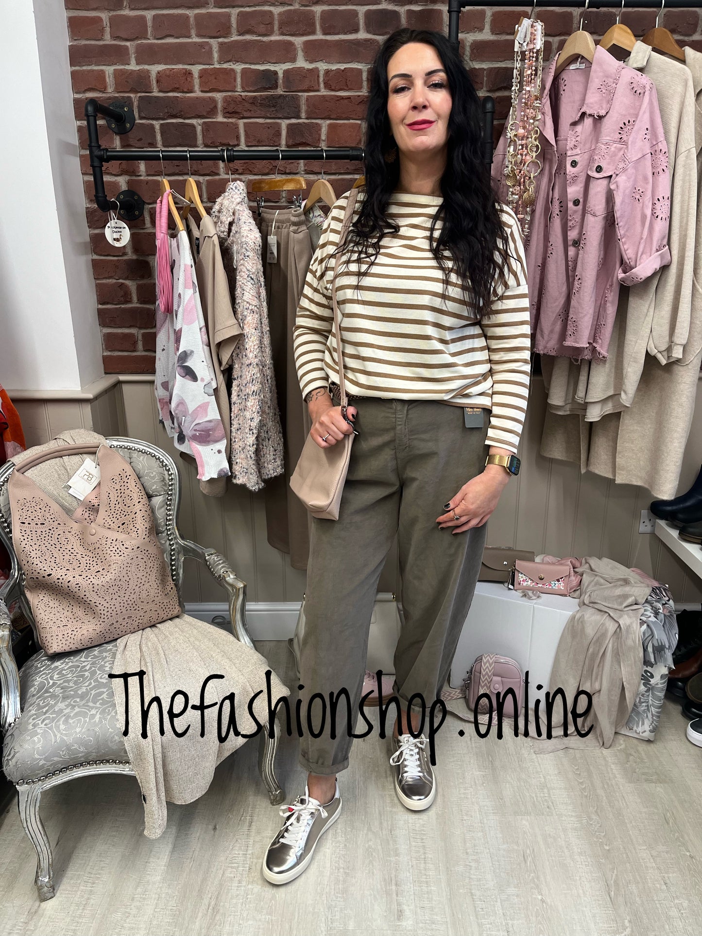 Wendy camel and beige striped top 10-18