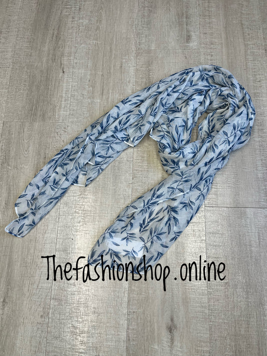 Navy and white bamboo leaf scarf