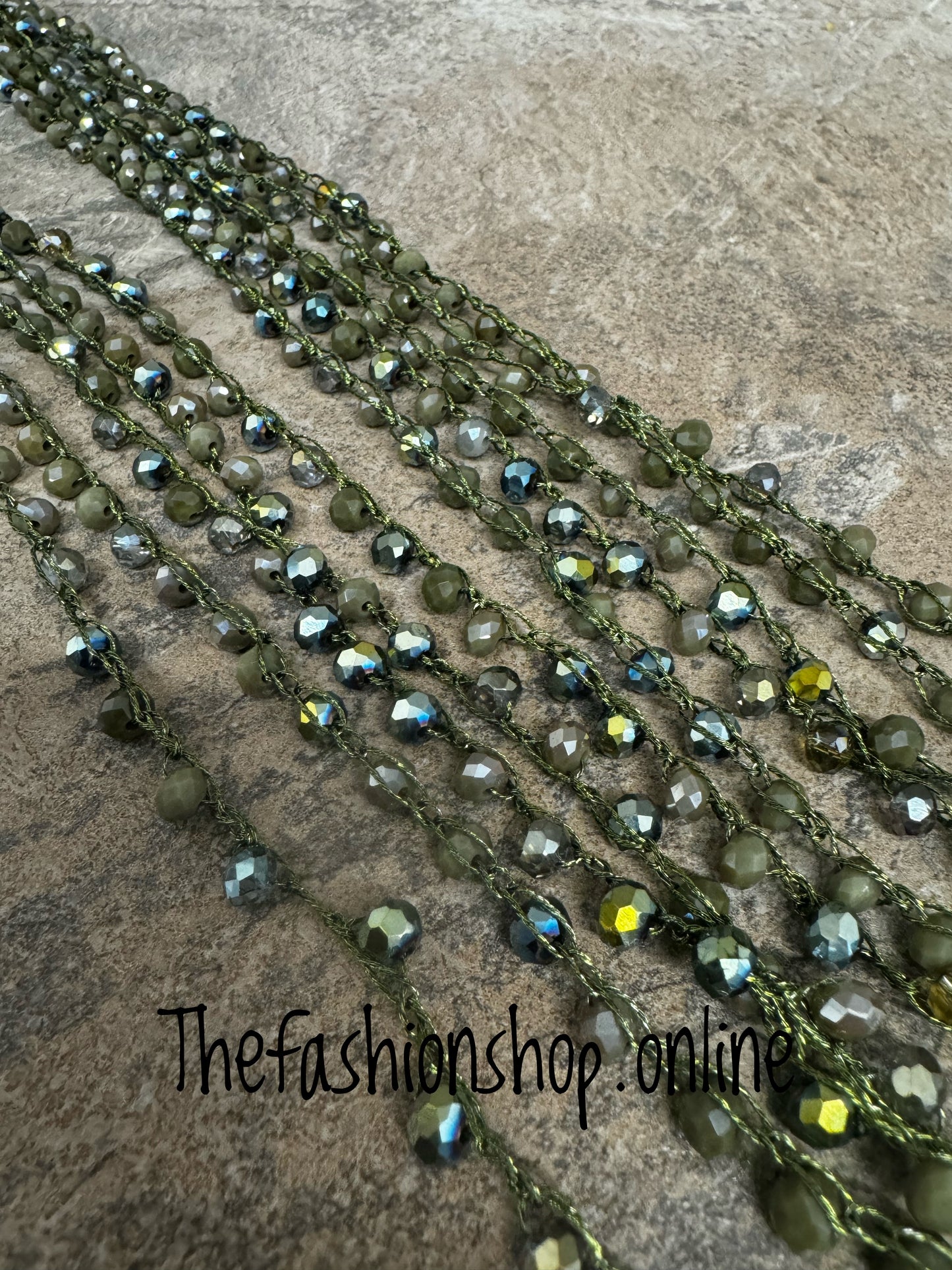 Khaki Green Fine Bead Necklace