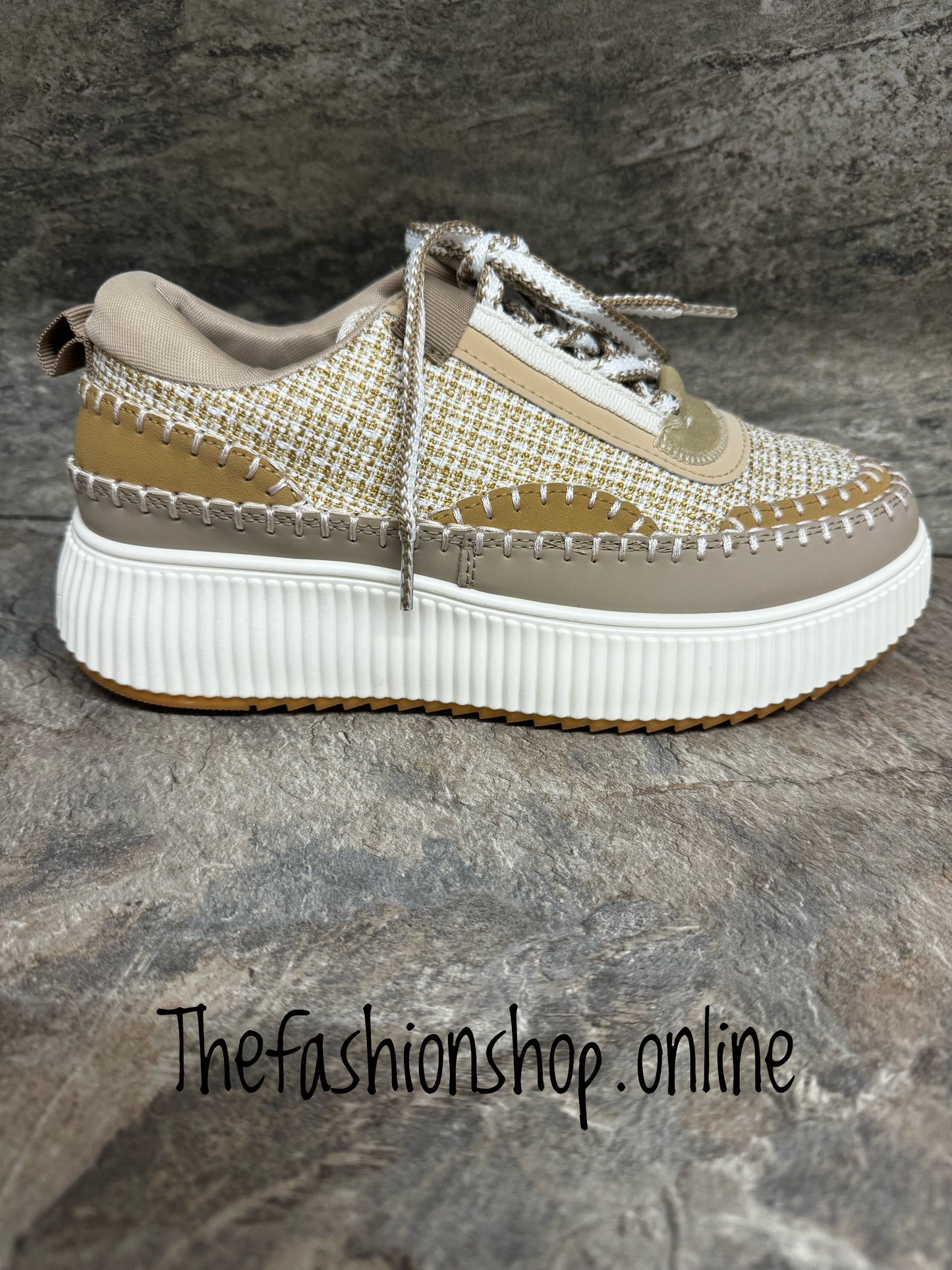 Camel stitched lace up platform trainers sizes 3-8