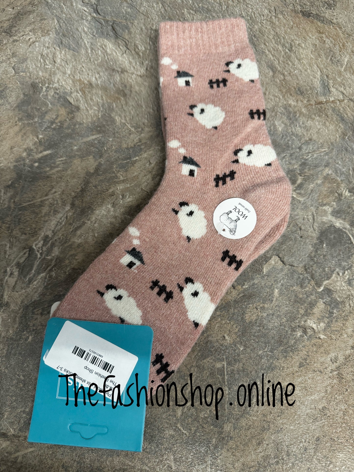 Pink wool mix sheep socks 3-8