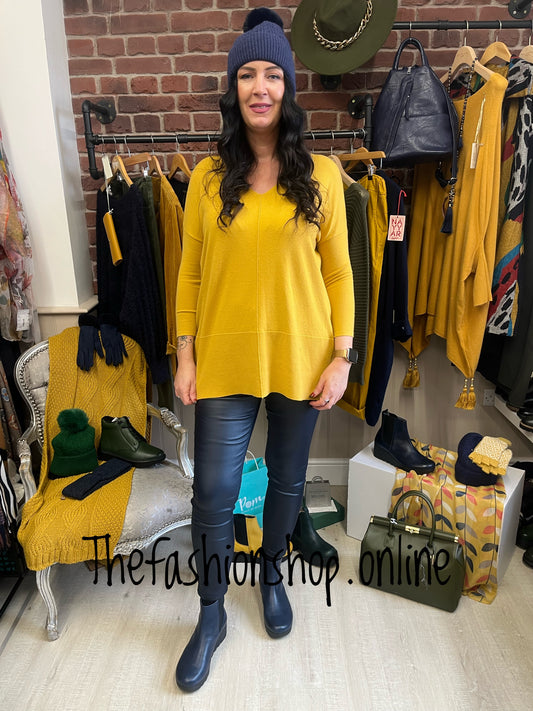 Saloos mustard oversized v neck jumper sizes 10-18