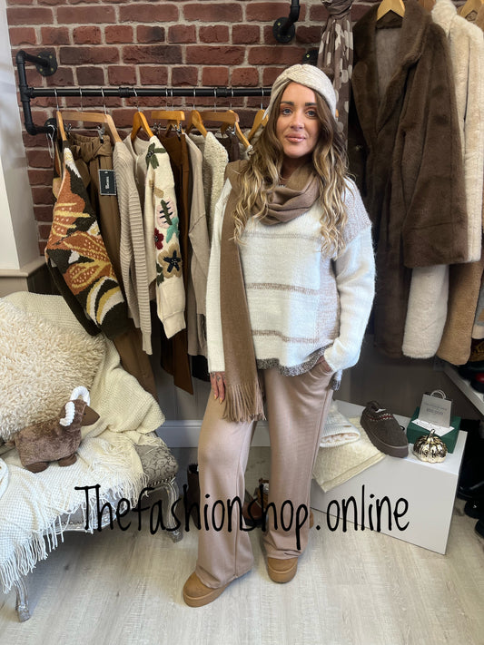 Sarah Tempest mocha and cream stripe jumper 10-18