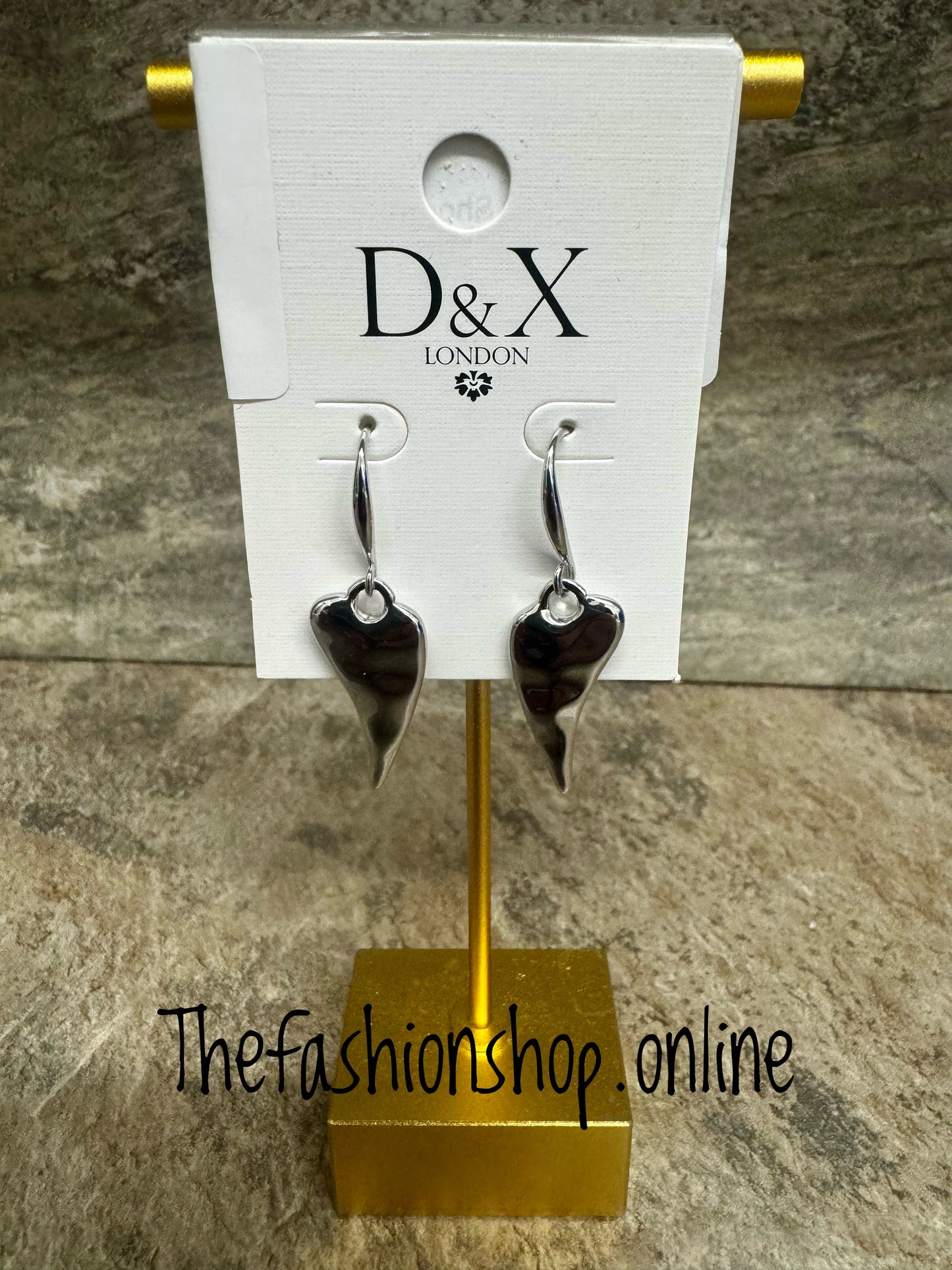 D&X silver plated shaped heart drop earrings