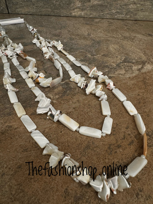 Cream and Stone Gems Oblong Stone Necklace