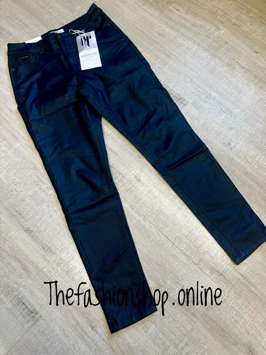 Premium navy leather look ladies fit skinny jeans sizes 10-20