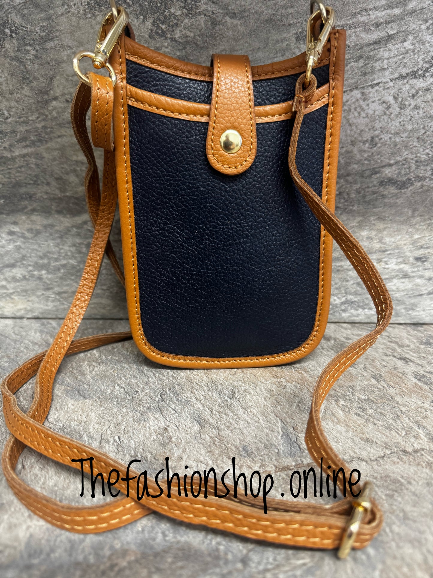 Sarah Tempest blue/black and tan leather crossbody bag