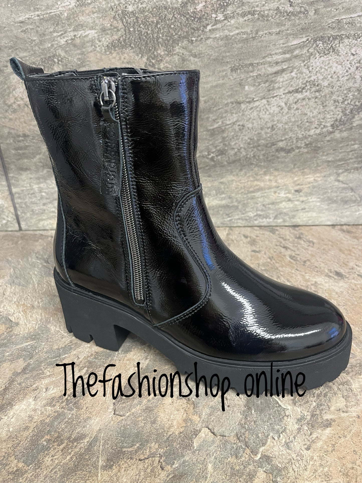 Waldlaufer Nira black patent leather ankle boot sizes 4-8