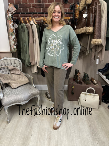 Neve khaki flower top 10-16