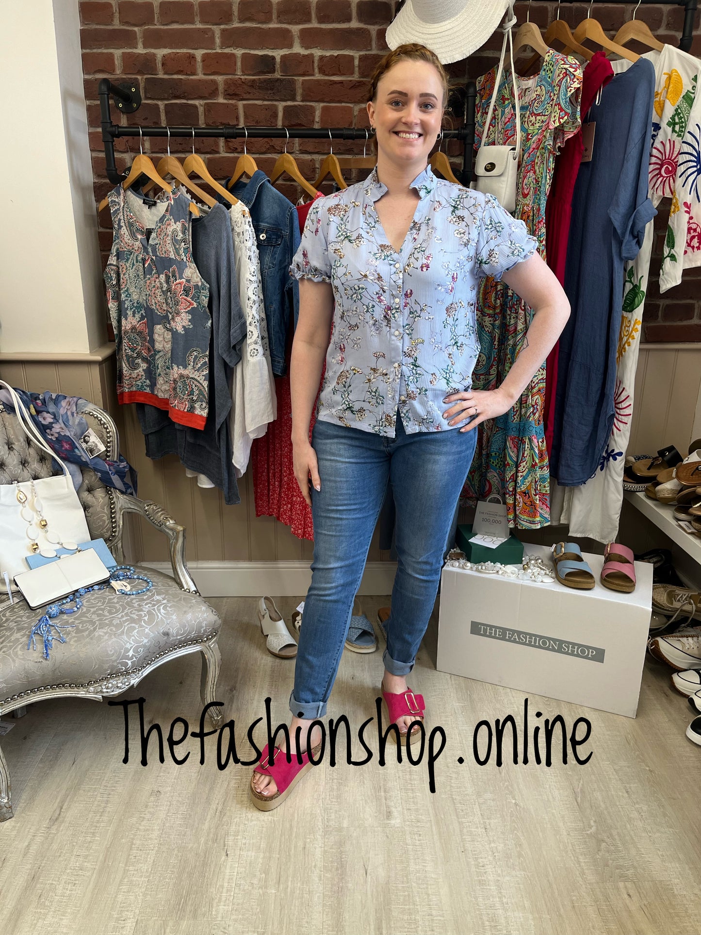 Light blue floral blouse sizes 8-14