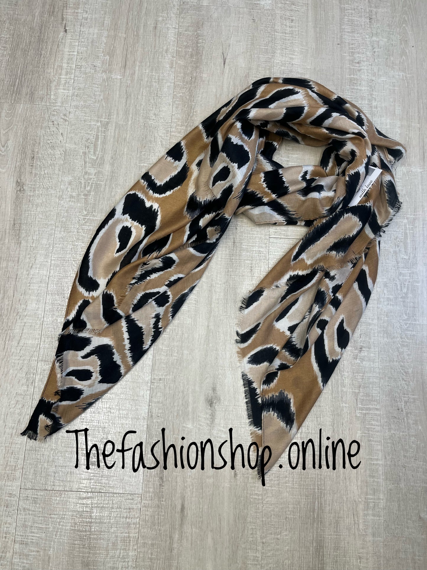 Bold camel animal print scarf