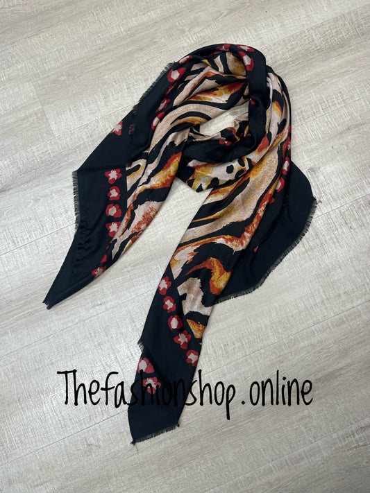 Fiery animal print bordered scarf