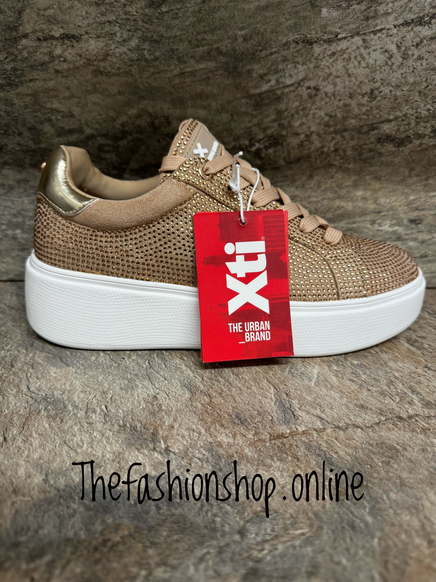 Xti Gold Diamante Detail Trainers sizes 3-7