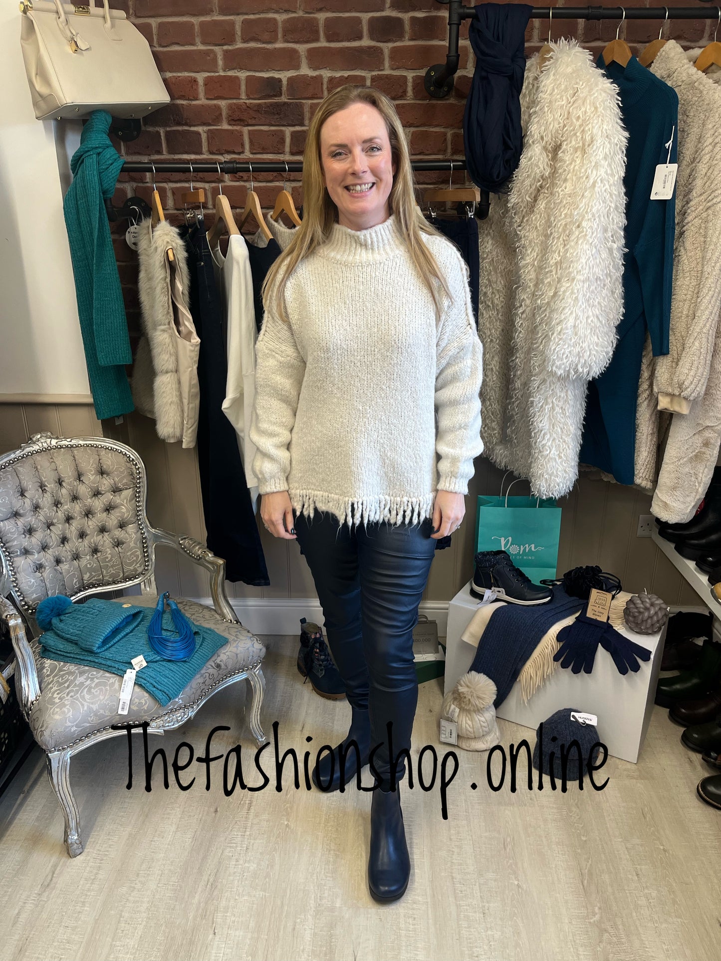 Cream turtle neck tassel wool mix jumper 10-18