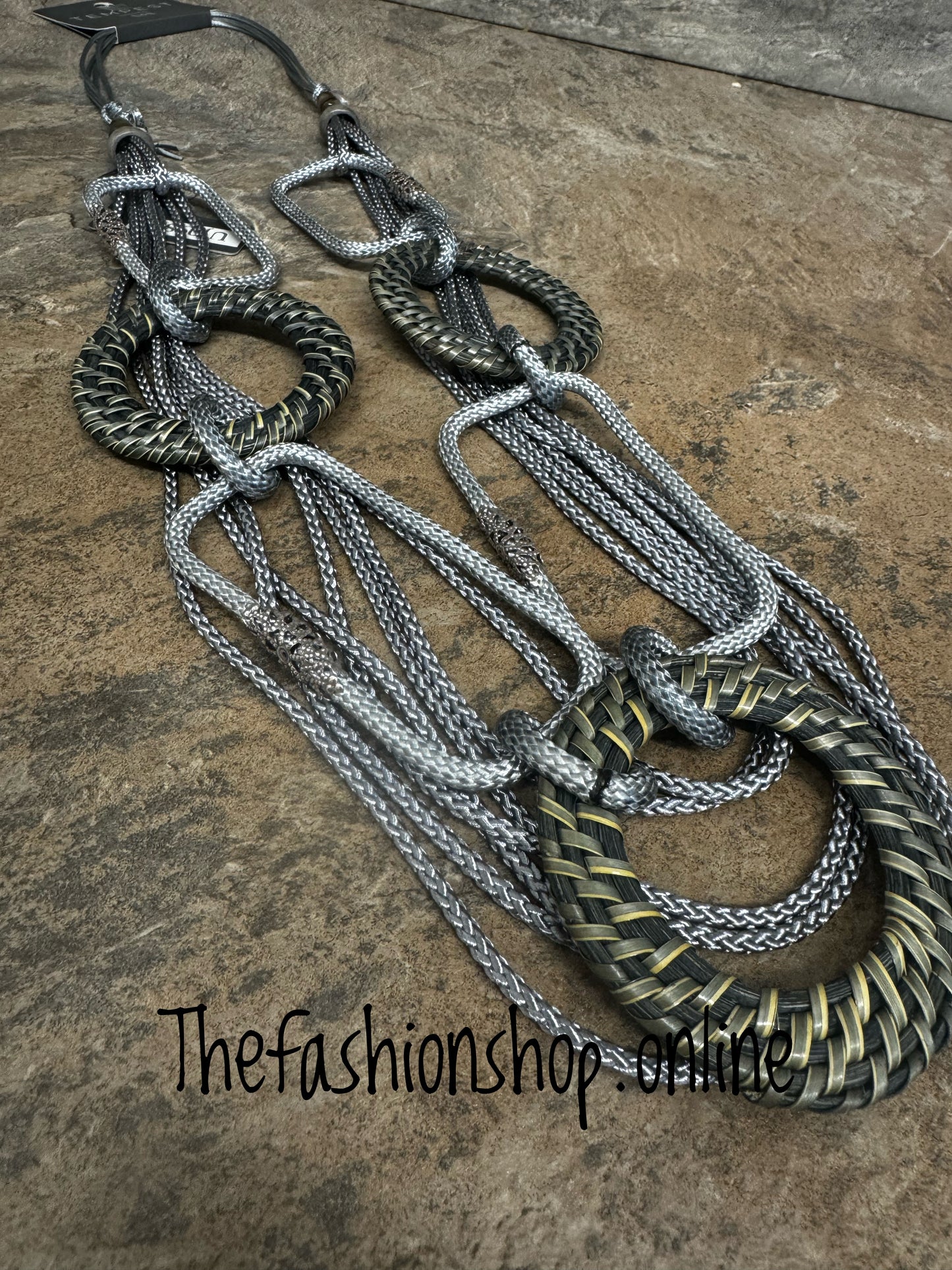 Sarah Tempest grey rope and links necklace