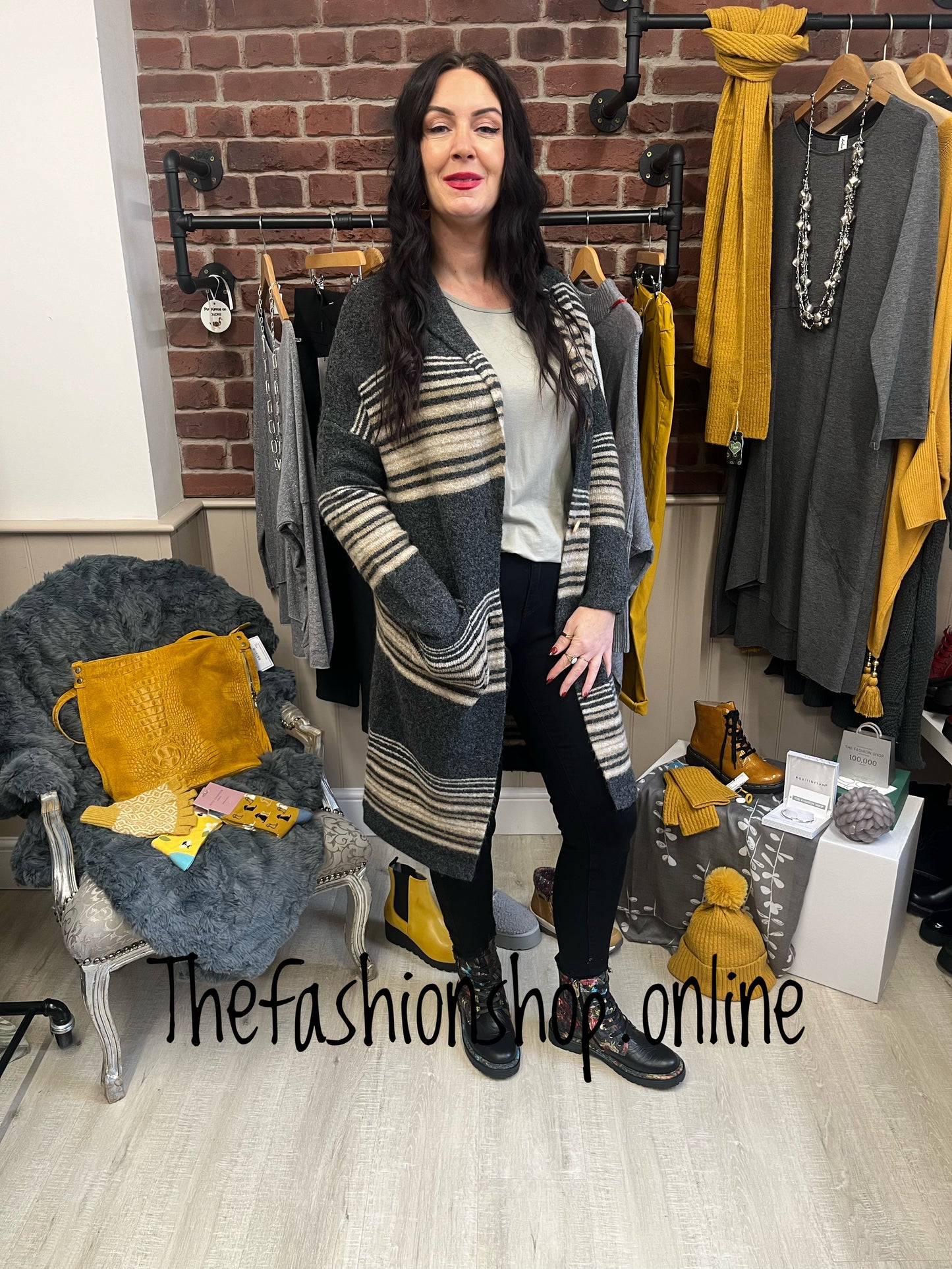 Sarah Tempest charcoal striped coatigan 10-16