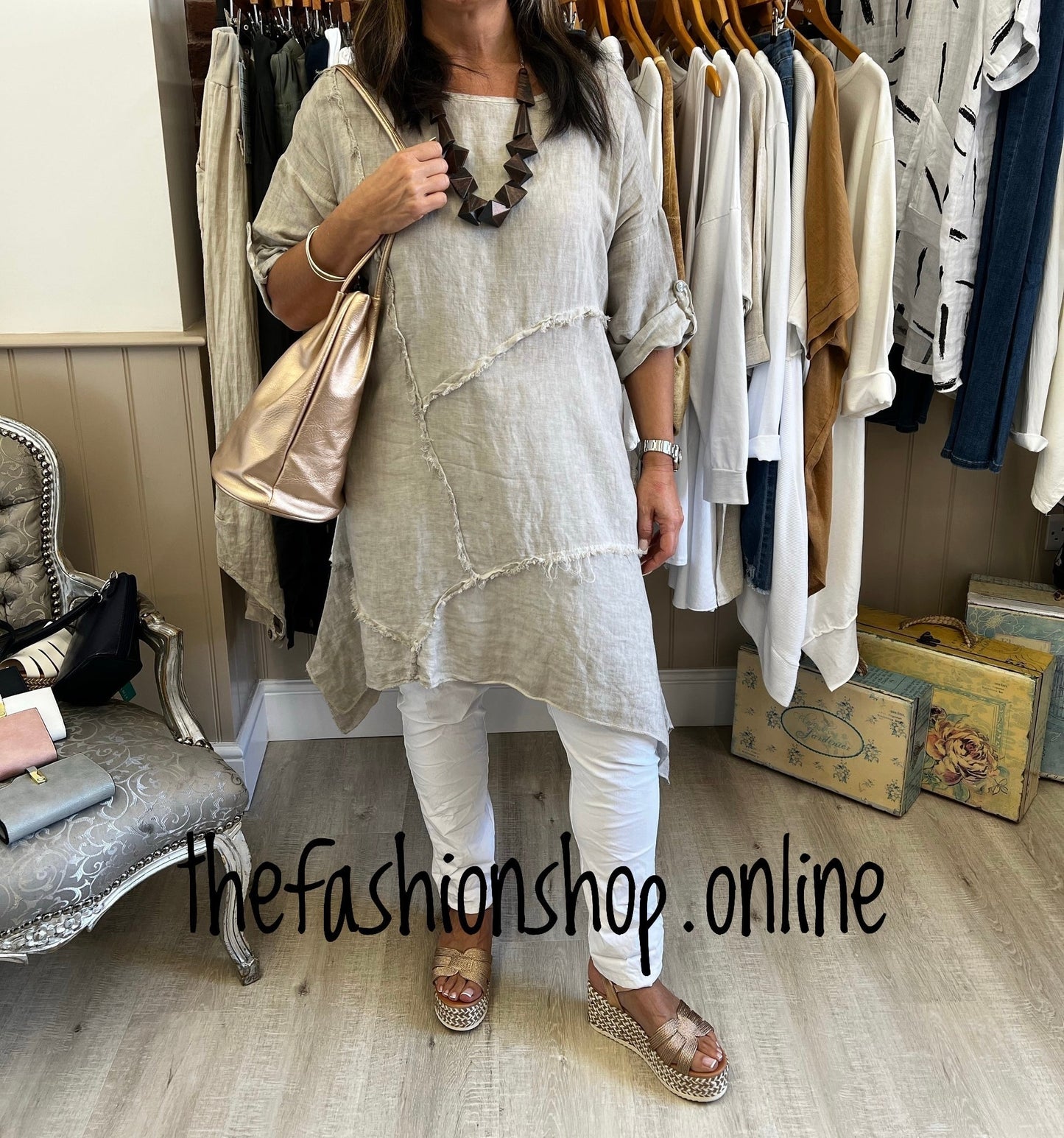 Stone patchwork linen tunic 10-14