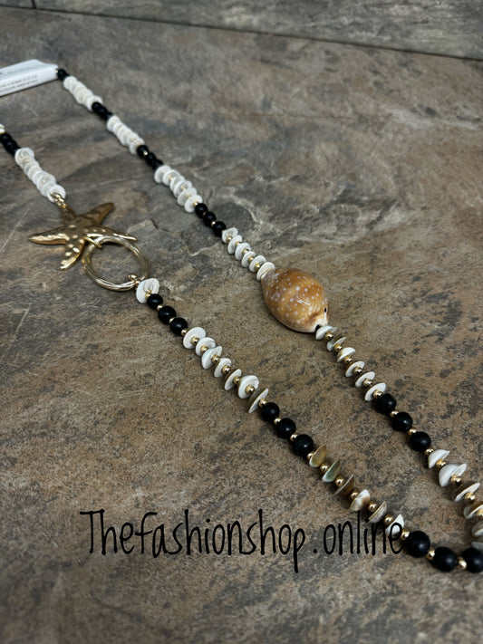 Black with Beige Shells with Starfish Necklace