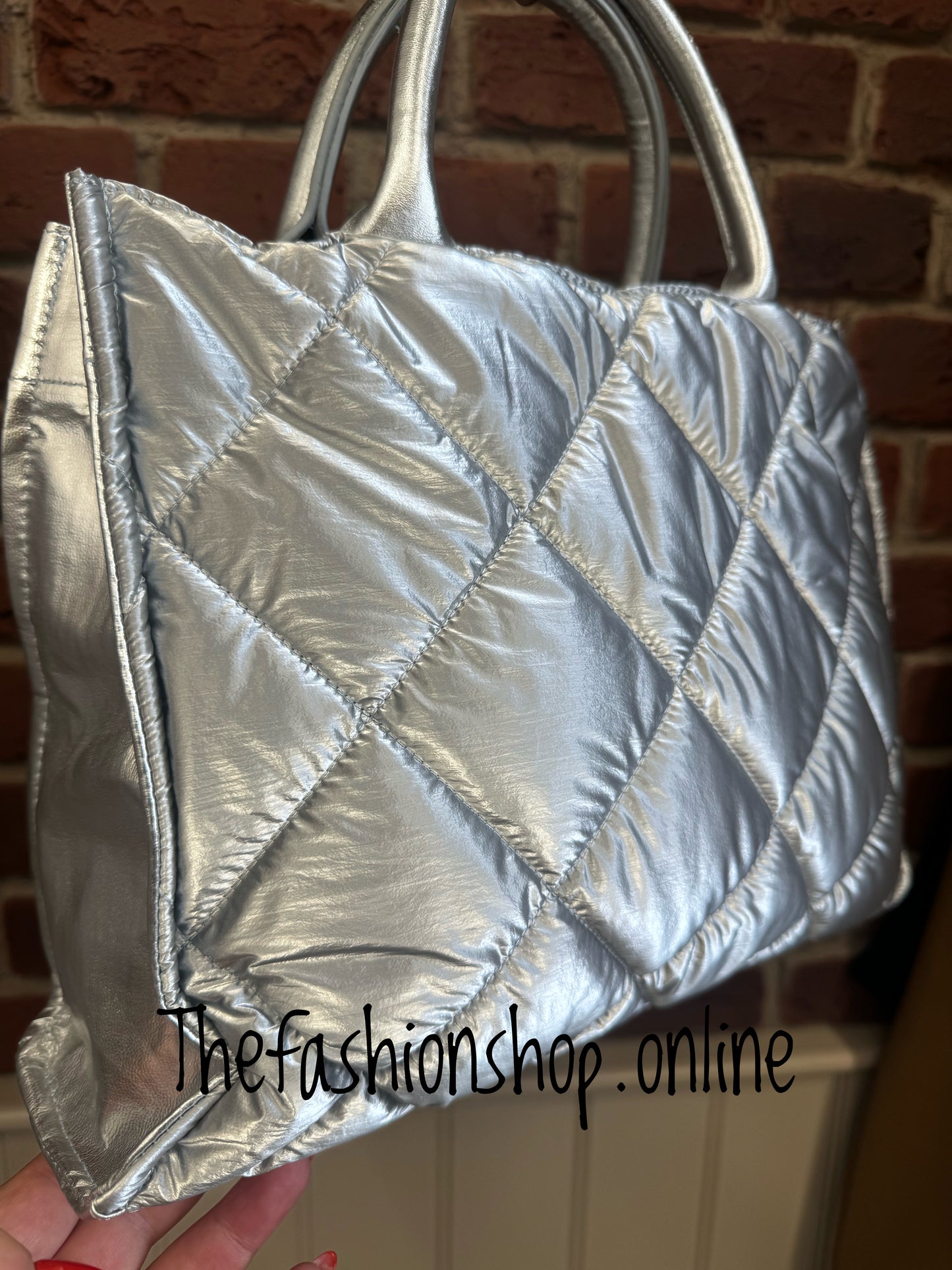 Silver quilted with lustre shopper bag