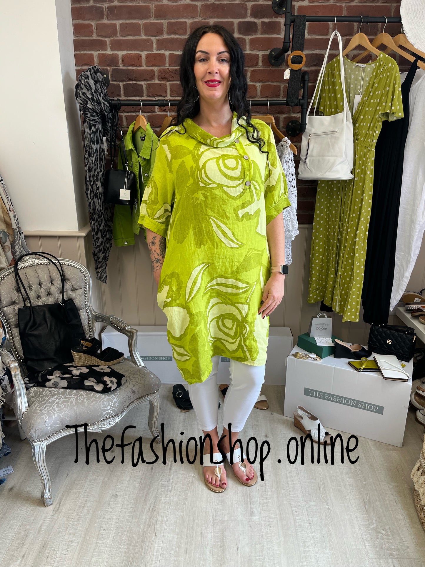 Lime cowl neck linen tunic 12-16