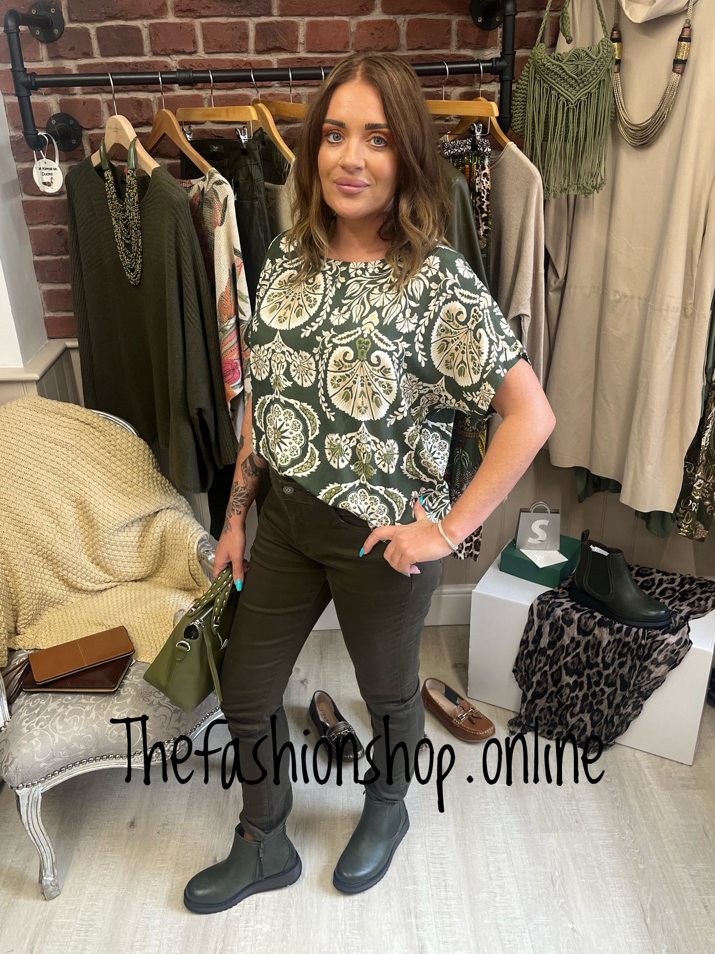 Khaki multi pattern top 10-14