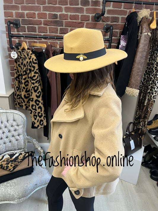 Camel bee detail felt Fedora hat